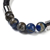 Natural Lapis Lazuli Round Bead Braided Leather Cord Bracelets for Men Women BJEW-A009-11P-03-2