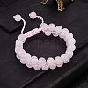 Natural  Rose Quartz Braided Bead Bracelet BJEW-SW00001-08-3