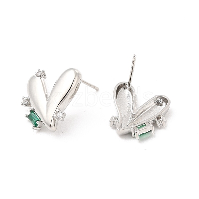 Green Cubic Zirconia Heart Stud Earrings EJEW-P213-13P-1