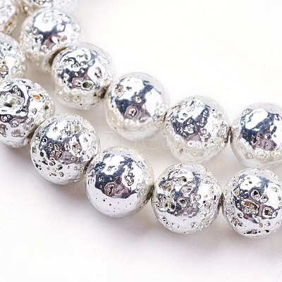 Electroplated Natural Lava Rock Bead Strands G-E429-01-8mm-1