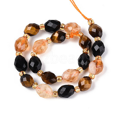 Natural Obsidian & Citrine & Tiger Eye Beads Strands G-N358-04A-05-1