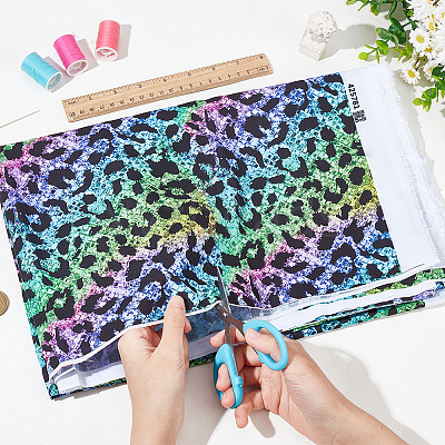 Leopard Print Rainbow Pattern Polycotton Fabric DIY-WH0028-18C-1