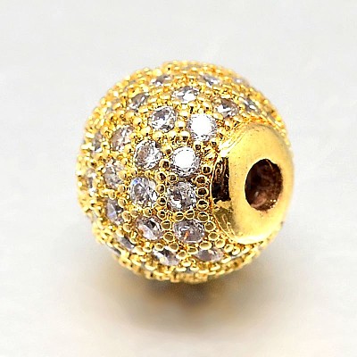 Round Brass Micro Pave Cubic Zirconia Beads ZIRC-N016-01G-12mm-1
