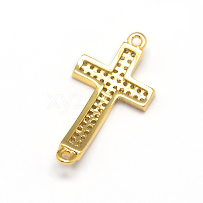 Curved Latin Sideways Cross Brass Micro Pave Cubic Zirconia Links LS-ZIRC-E010-02G-1