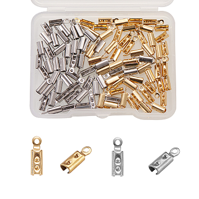 100Pcs 2 Colors 304 Stainless Steel Folding Crimp Ends STAS-CJ0001-161-1