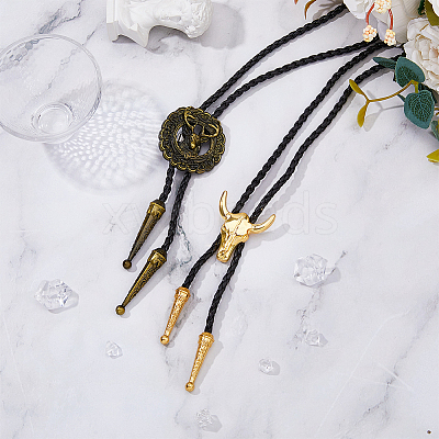 2Pcs 2 Style Adjustable Vintage PU Leather Bolo Ties NJEW-HY0001-01-1