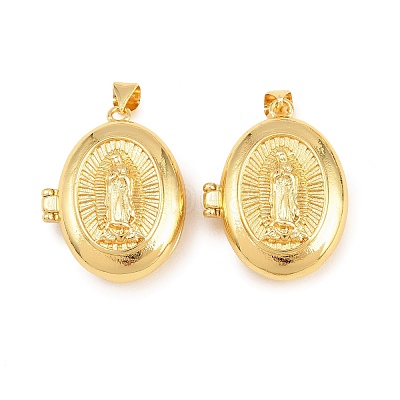 Religion Brass Locket Pendants KK-D232-21G-03-1