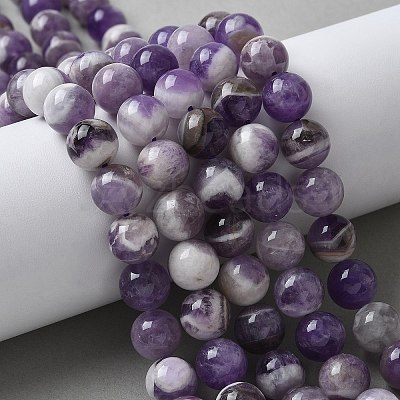 Round Natural Chevron Amethyst Bead Strands G-S380-01B-1