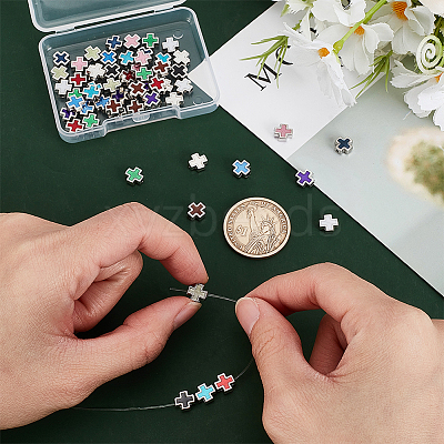 72Pcs 12 Colors Alloy Enamel Beads ENAM-HY0001-50-1