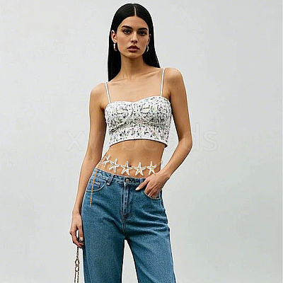 Bohemian Alloy White Enamel with Iron Starfish Link Belly Body Chains for Women AJEW-WH20006-348-1