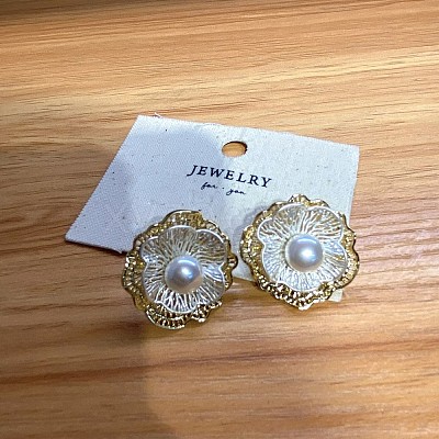 Brass & Imitation Pearl Stud Earrings for Women WGD4158-01-1