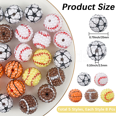 40Pcs 5 Styles Sport Theme Opaque Acrylic Resin Beads MACR-PA0001-05-1