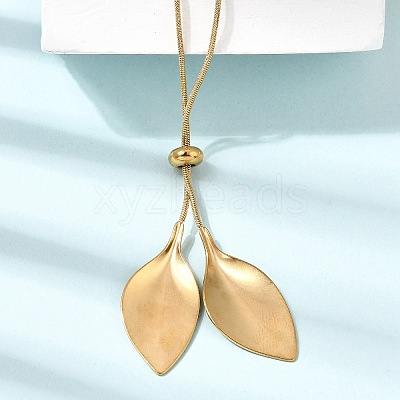 Adjustable 304 Stainless Steel Leaf Pendant Lariat Necklaces for Women SA-CBAB727-03G-1