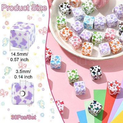 30Pcs UV Plating Acrylic Printed Beads MACR-CJ0002-10-1