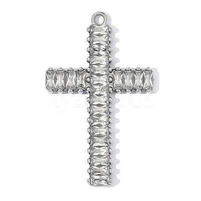 304 Stainless Steel Pave Clear Cubic Zirconia Pendants CU-OY002-24P-01-1