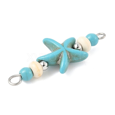 Dyed Synthetic Turquoise Starfish Rondelle Round Beaded Connector Charms PALLOY-JF04015-01-1