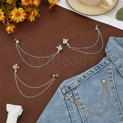 4Pcs 2 Colors Alloy Rhinestone Hanging Chain Brooch JEWB-FG0001-65-1