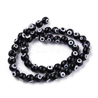 Handmade Evil Eye Lampwork Round Bead Strands LAMP-L055-8mm-08-1