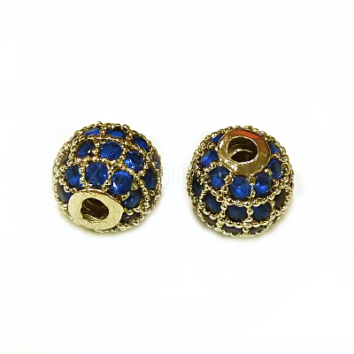 CZ Brass Micro Pave Grade AAA Blue Color Cubic Zirconia Round Beads KK-O065-6mm-03G-NR-1