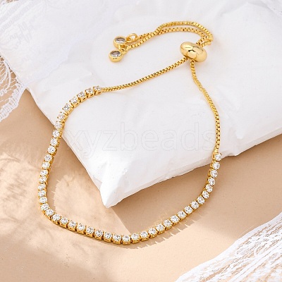 Brass Pave Clear Cubic Zirconia Horse Eye Box Chain Slider Bracelets BJEW-YWC0002-06B-G-1