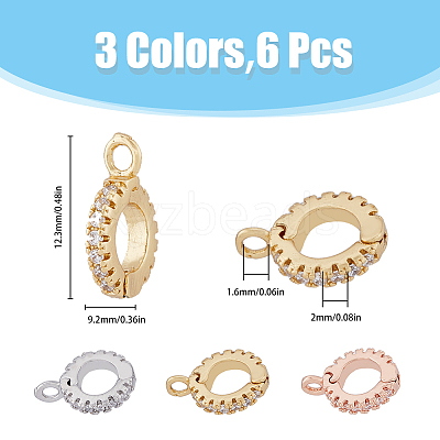 6Pcs 3 Colors Brass Cubic Zirconia Enhancer Shortener Bails ZIRC-HY0001-11-1