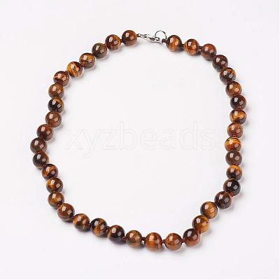 Natural Tiger Eye Beads Necklaces NJEW-F138-10mm-02-1