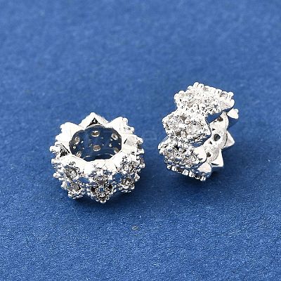 Wave Brass Micro Pave Cubic Zirconia European Beads KK-K300-07A-S-1