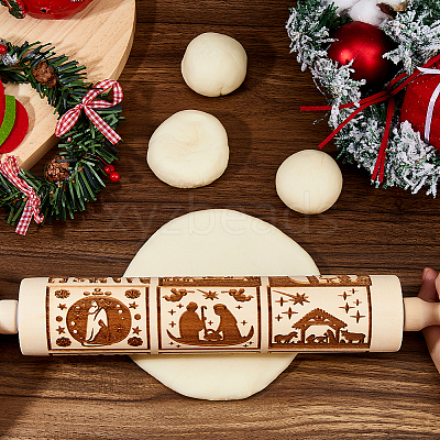 Wood Decorative Pattern Rolling Pin AJEW-WH0596-430B-1