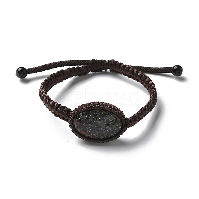 Adjustable Oval Natural Dragon Blood Braided Bead Bracelets BJEW-H626-02-12-1
