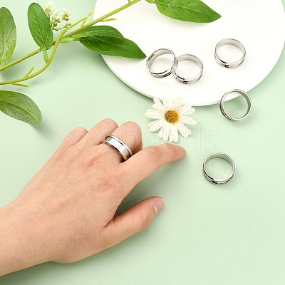 201 Stainless Steel Grooved Finger Ring Settings MAK-WH0007-16P-1