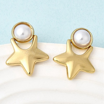 201 Stainless Steel ABS Plastic Pearl Stud Earrings EJEW-Z151-13G-05-1