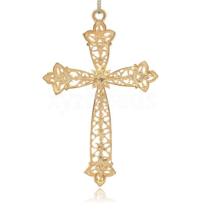 Shining Golden Plated Alloy Rhinestone Cross Big Pendants Necklace Charms RB-J206-28G-1