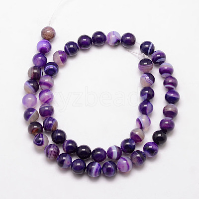 Natural Striped Agate/Banded Agate Bead Strands X-G-K166-13-10mm-04-1