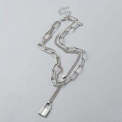 Alloy Paperclip & Curb & Cable Chains 3 Layer Necklace NJEW-WH0022-09D-1