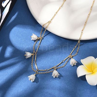 Shell Pearl & Acrylic Flower Bib Pendant Necklaces X1-NJEW-TA00169-1