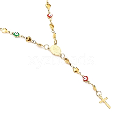 Unisex 304 Stainless Steel Rosary Bead Necklaces NJEW-L457-001A-G-1