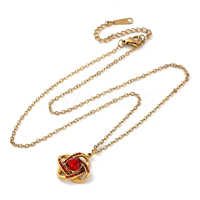 PVD Vacuum Plating 304 Stainless Steel Hyacinth Rhinestone Criss-cross Pendant Cable Chain Necklaces for Women STAS-Z114-21G-1