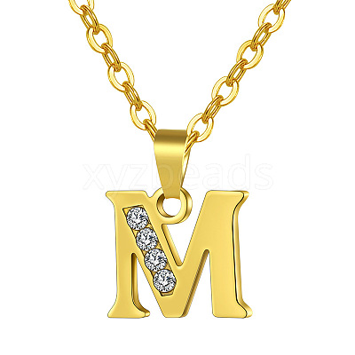 201 Stainless Steel Crystal Rhinestone Initial Pendant Necklaces FS-WG3A711-13-1