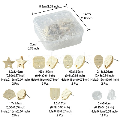 12Pcs 6 Styles Ash Wood Stud Earring Findings EJEW-FS0001-13-1