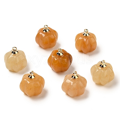Natural Topaz Jade Pumpkin Charms with Golden Tone Brass Bails G-C158-06G-02-1