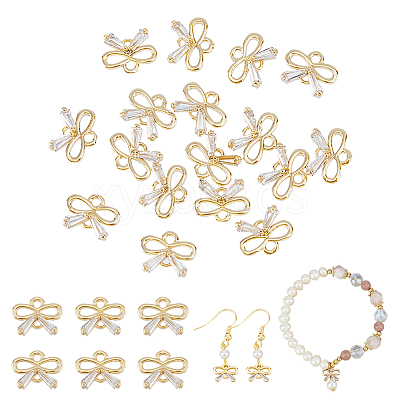 16Pcs Brass Micro Pave Clear Cubic Zirconia Links Connectors ZIRC-FH0001-41-1