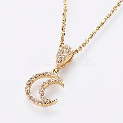Brass Micro Pave Cubic Zirconia Pendant Necklaces NJEW-E111-42G-1