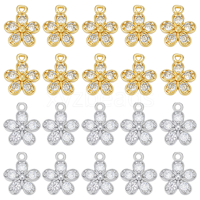 20Pcs 2 Colors Brass with Cubic Zirconia Charms KK-PH0012-42-1