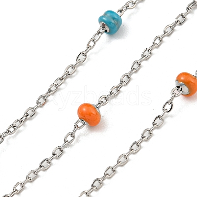 304 Stainless Steel Enamel Link Chains AJEW-Z028-09P-01-1