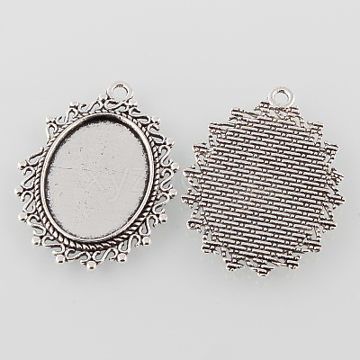 Tibetan Style Alloy Flat Oval Pendant Cabochon Settings X-TIBEP-M022-52AS-1