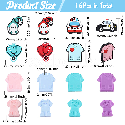 16Pcs 16 Styles Medical Theme Food Grade Eco-Friendly Silicone Focal Beads SIL-CA0003-31-1