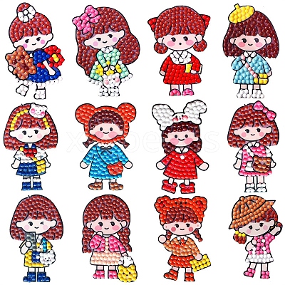 Girl DIY Diamond Painting Sticker Kit PW-WG70048-72-1