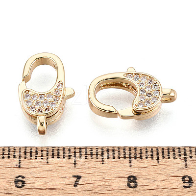 Brass Pave Clear Cubic Zirconia Lobster Claw Clasps KK-T075-74G-1