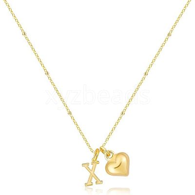 Brass Initial and Heart Pendant Necklaces for Women FS-WG01F32-24-1