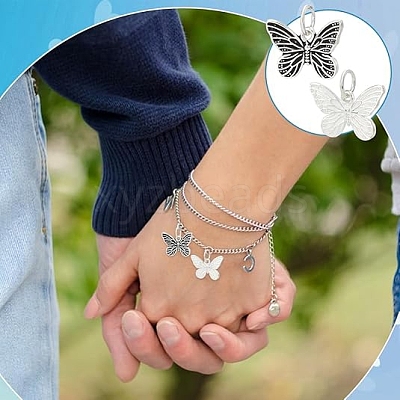 2Pcs 2 Colors 925 Sterling Silver Butterfly Charms STER-PH0002-73-1